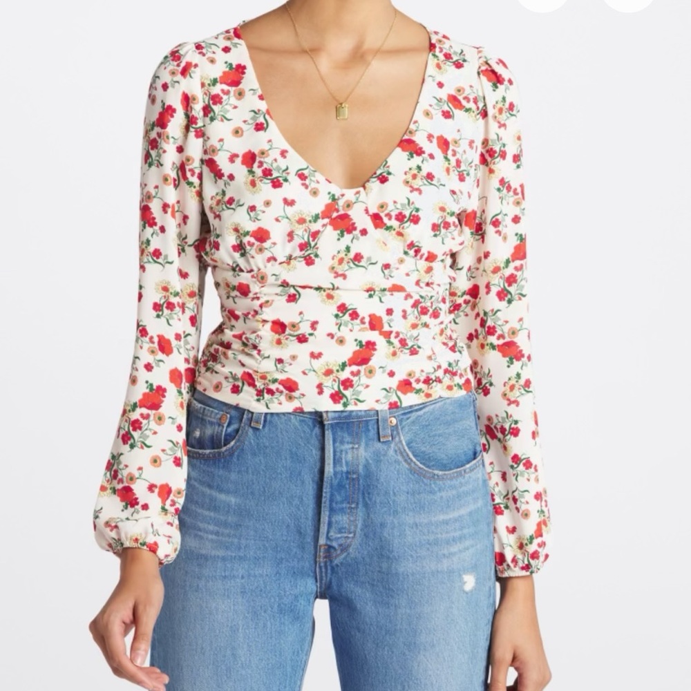 White Floral Blouse, Size XL